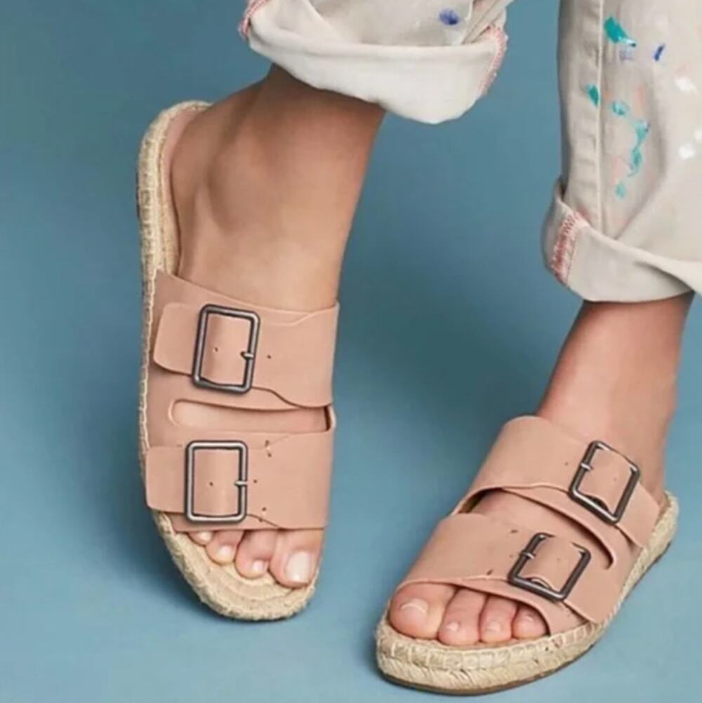 Splendid Blake Buckle Espadrille Leather Slide Sandals Size 6 Coastal Boho Beach